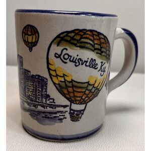 Vintage 1983 Louisville Stoneware Mug Hot Air Balloon Skyline Kentucky Derby USA